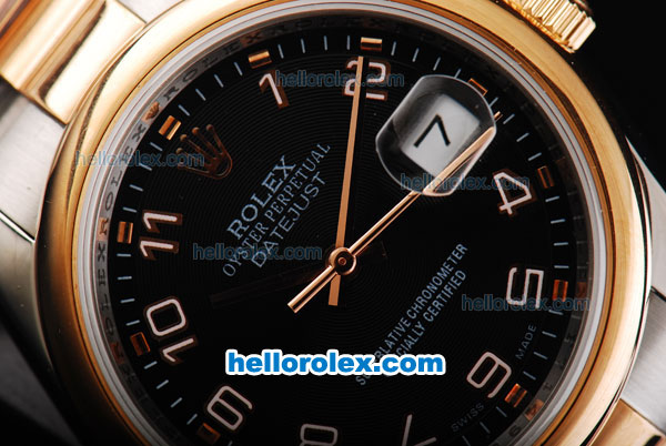 Rolex Datejust Automatic Two Tone with Black Dial and Rose Gold Bezel - Click Image to Close